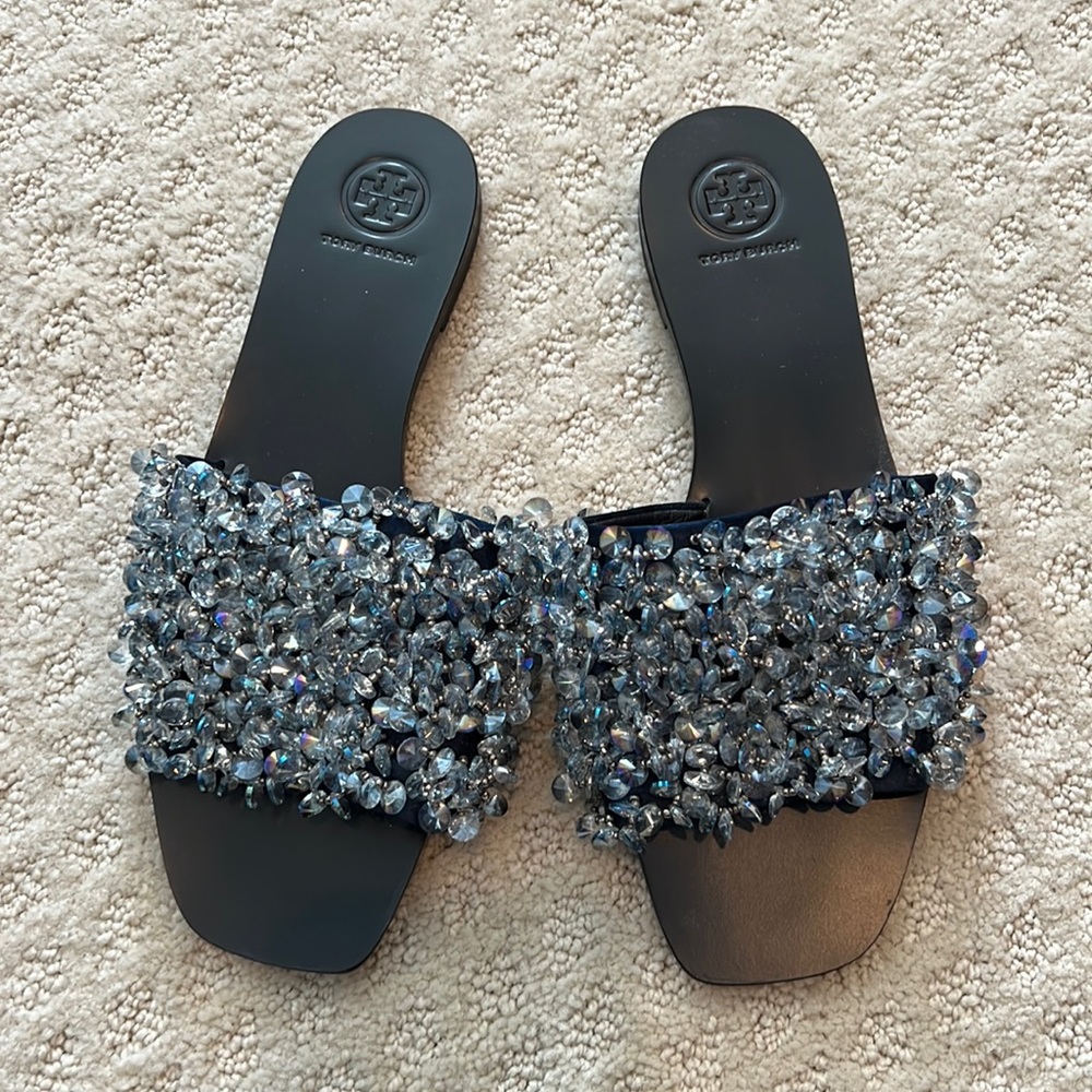 Tory Burch navy beaded sandals brand new